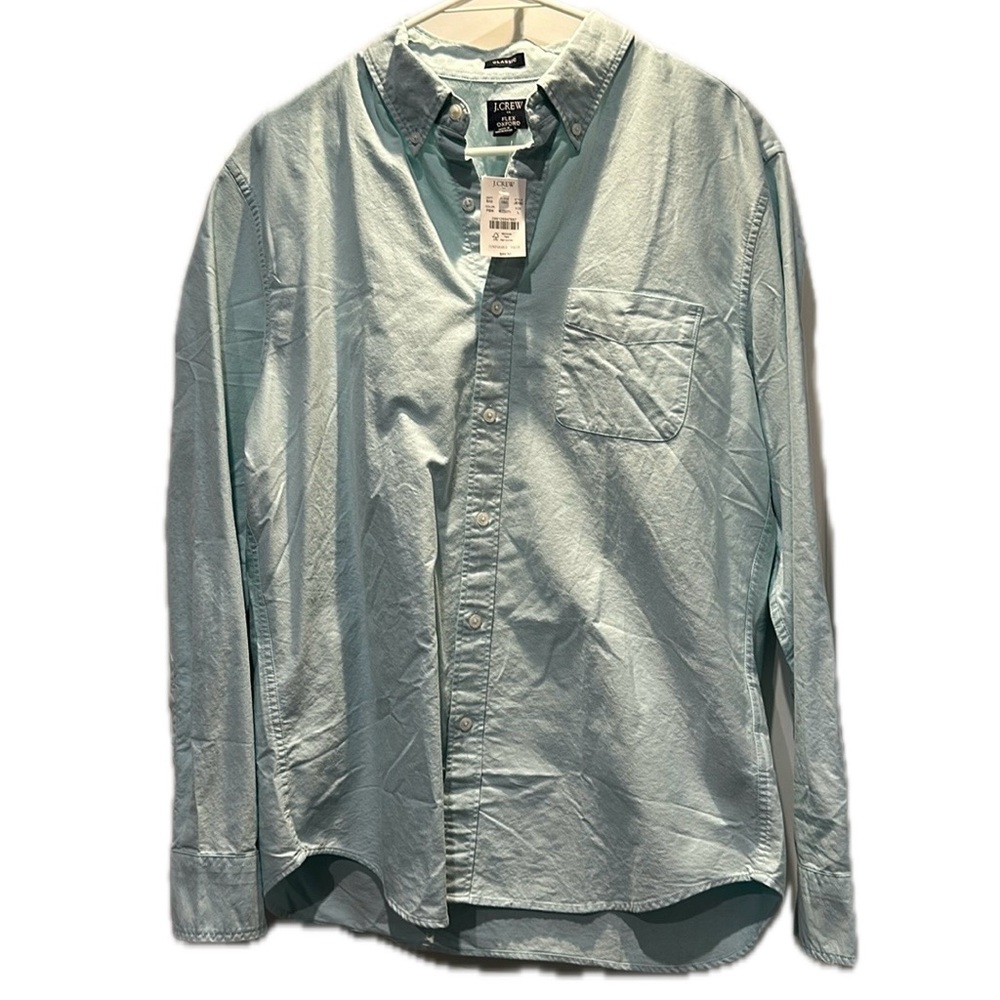 J Crew Flex Oxford Classic Fit Button Down Size:L NWT Color:Blue